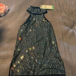 new SL Celeste mirror turtleneck top never worn jet black w/emerald cut crystals